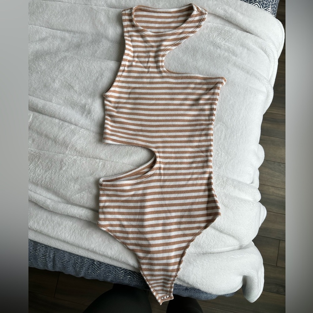 Striped cut out bodysuit